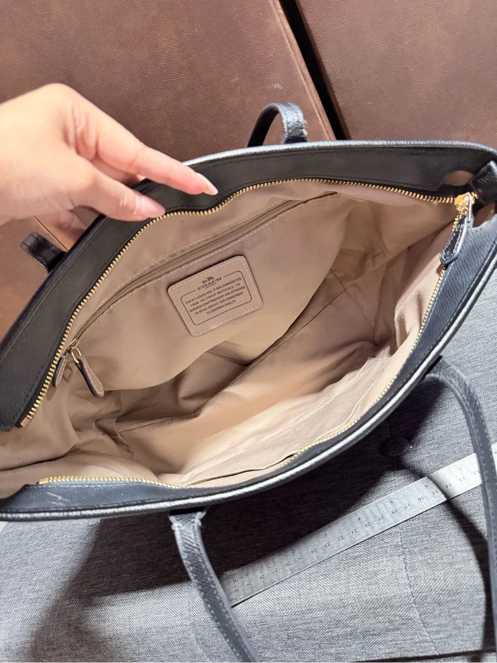 Coach Black Leather Shoulder Tote with Gold Hardware